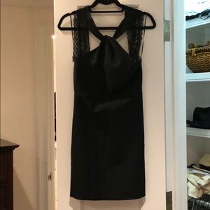 Black dress with lace straps and open back, size S